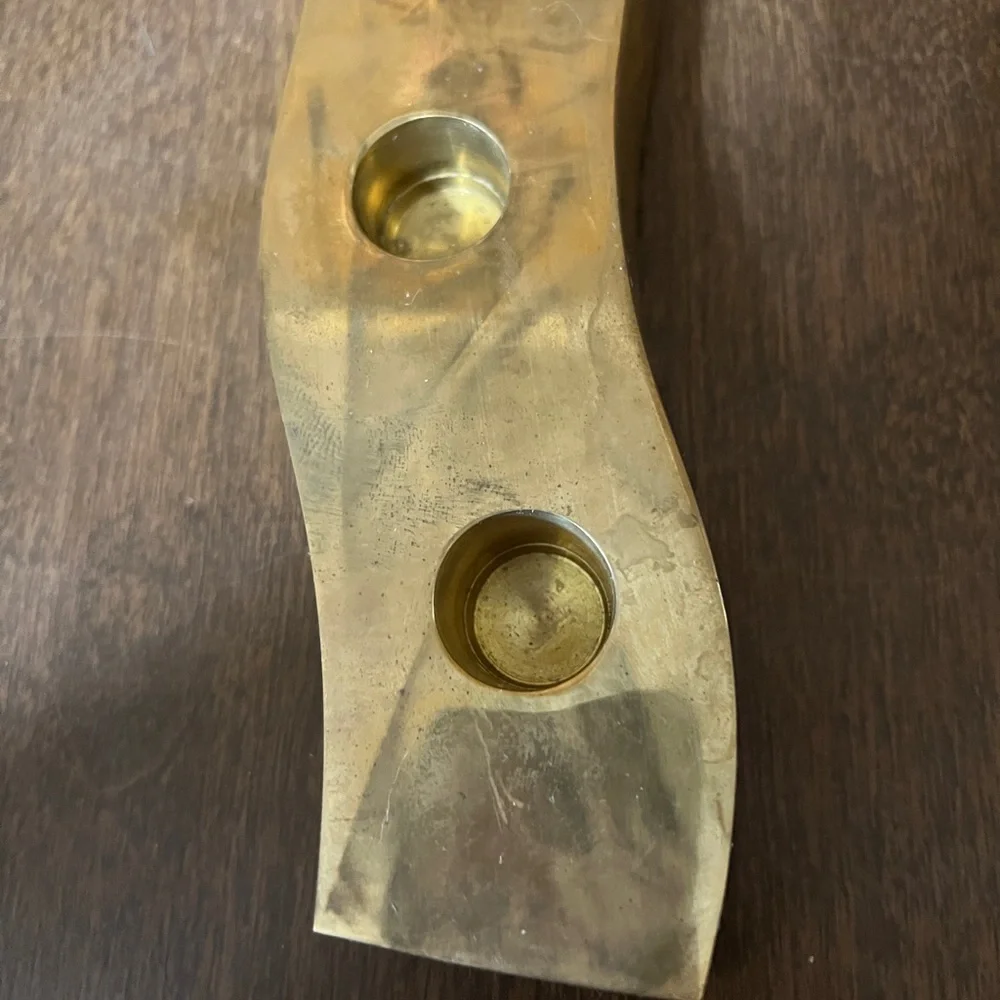 CRATE & BARREL Heavy Brass Colored Wavy Centerpiece Tapered Candle Holder 13